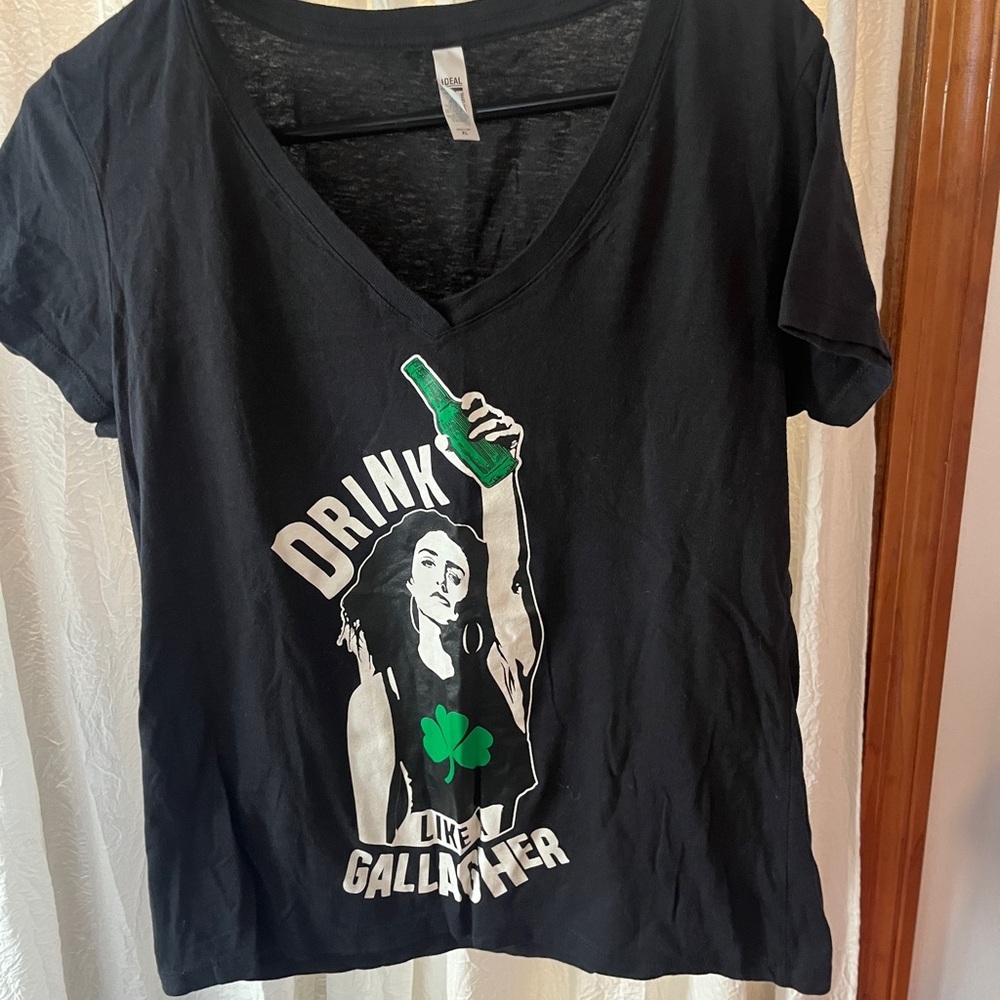 Black Graphic Tee with Green and White Print